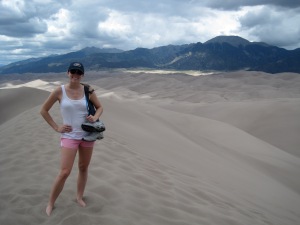 Hiking up the tallest dune in the Great Sand Dune National Park. 